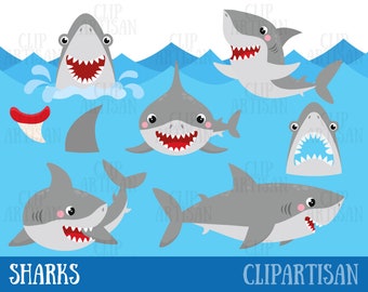 Shark Clipart, Sharks, Shark Party, Digital Clip Art