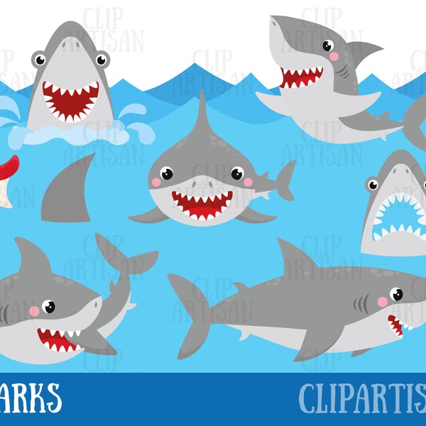 Shark Clipart, Sharks, Shark Party, Digital Clip Art