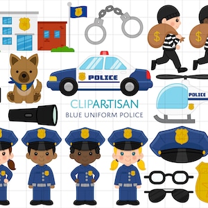Cops Clipart, Police Officer Clip Art, Police Car, Boy Cop, Girl Cop, K9 Police Dog, Community Helper, INSTANT DOWNLOAD 0011