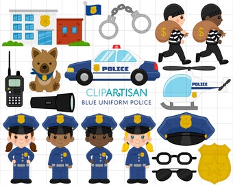 Cops Clipart, Police Officer Clip Art, Police Car, Boy Cop, Girl Cop, K9 Police Dog, Community Helper, INSTANT DOWNLOAD 0011