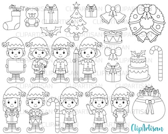 Christmas Elves Digital Stamps, Santa's Workshop, Elf Clip Art svg png INSTANT DOWNLOAD 0006