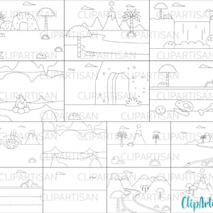 Dinosaur Background Scenes Clip Art, Dinosaur Busy Book Printout, Prehistoric Animal Coloring Book Printable, PNG, Instant Download, 0040 image 1