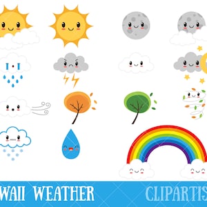 Kawaii Weather Clipart / Happy Weather / Cute Weather Printable