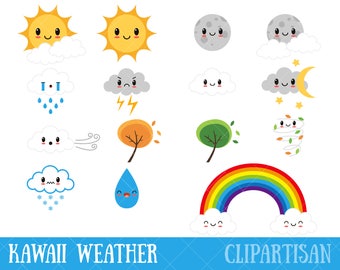 Kawaii Weather Clipart / Happy Weather / Cute Weather Printable