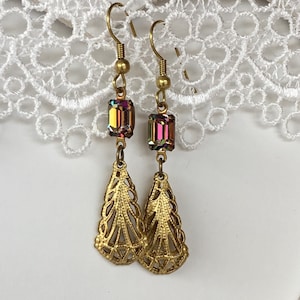 Victorian Earrings-Art Deco Earrings-Crystal Earrings Victorian Earrings -Vintage Bridal Jewelry-Vintage 1940 Jewelry Holiday