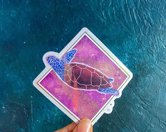 Sea turtle sticker. Gold foil. Dishwasher safe. Laptop decal.