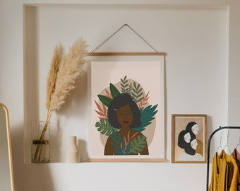 Nature goddess. Black girl magic. Plant mom. Bohemian wall art. Terracotta art print.