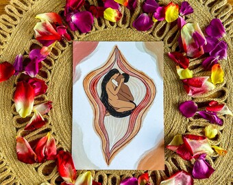 Black and brown love.Couple art.Feminine art. Yoni art. Feminist love. Empowered women. Bohemian wall art. Feminist art. Terracotta print.