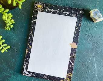 Magical Things Notepad. Cosmic, moon and stars notepad.