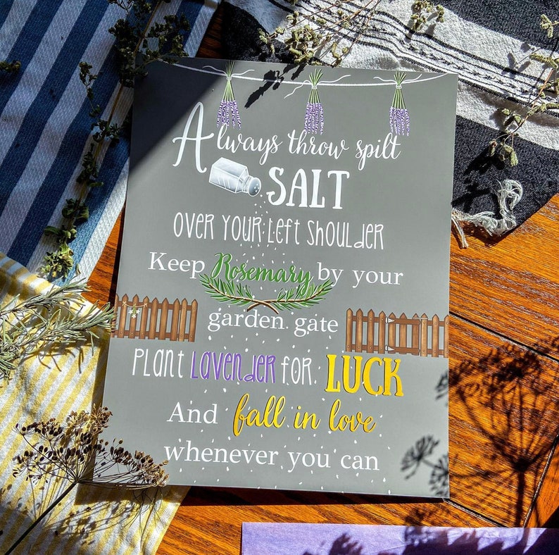 Practical Magic PRINT. Halloween decor.Witchy decor.Sally Owens Quote. Always throw spilt salt. Apothecary Decor. Halloween Home image 2