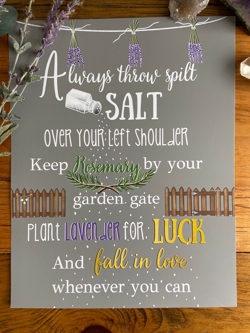 Practical Magic PRINT. Halloween decor.Witchy decor.Sally Owens Quote. Always throw spilt salt. Apothecary Decor. Halloween Home image 6