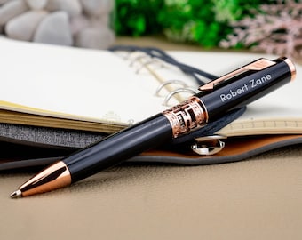Personalized Premium Twist Rose Gold Metal Engraved Pen, Custom Engraved Pen, Personalized Pen, Ballpoint Rollerball Pen Free Engraving