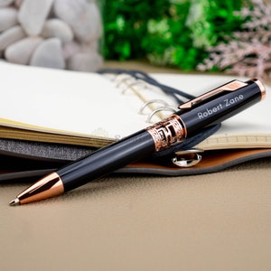 Personalized Premium Twist Rose Gold Metal Engraved Pen, Custom Engraved Pen, Personalized Pen, Ballpoint Rollerball Pen Free Engraving