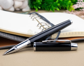 Personalized Silver Gloss Black Engraved Pen Premium Metal Pen, Custom Engraved Pen, Personalized Pen, Ballpoint Rollerball Pen Engraving