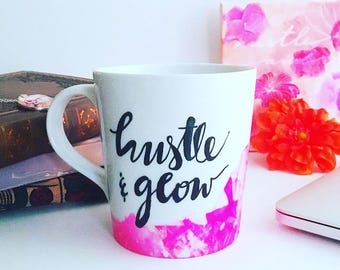Hand-Painted Hustle & Glow Mug Candle, Butter Pecan Scent, Crate and Barrel Porcelain