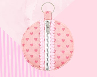Pink Hearts-oortelefoonhoesje (Liberty-stof)/Portemonnee - sleutelhangeretui, Airpods-etui, houder, etui, oordopjeshouder