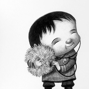 8x10" Baby Bones menino médico espacial Impressão em preto e branco, assinada pelo artista Will Terry