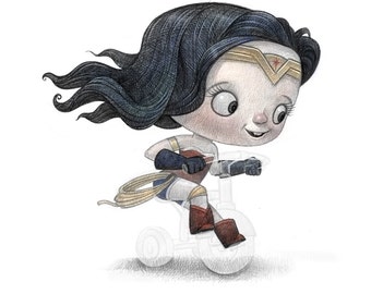 11X14&quot; Baby Wonder Wow Baby Girl on her invisible tricycle, Color Print, Signed by the artist, Will Terry