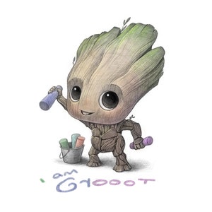11X14 Baby Groovy tree dude with sidewalk chalk, Color Print, Signed image 1