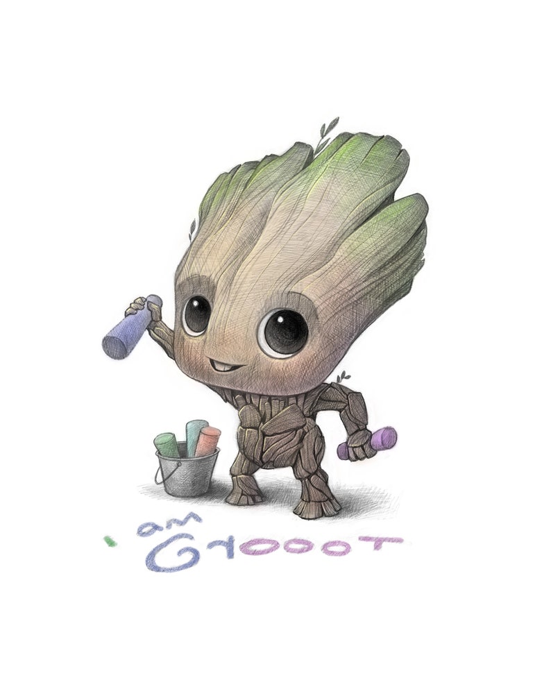 11X14 Baby Groovy tree dude with sidewalk chalk, Color Print, Signed image 1