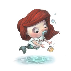 11X14&quot; Baby Arial Lilly Mermaid. Printed, Signed, sealed and delivered.