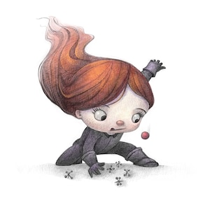 11X14" Baby Black Widdow girl playing jacks, signed Color Print