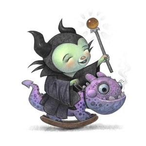 11X14" Baby Malefeasance witch girl with toy dragon, Color Print, Signed by the artist, Will Terry