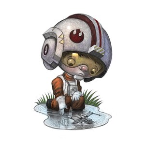 11X14&quot; Baby Lucky shy walker boy with model spaceship in a puddle, Color Print, Signed