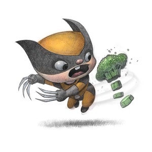 11X14" Baby Wolverboy. He hates that broccoli. Color Print, Signed