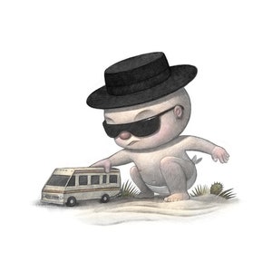 11X14&quot; Baby Heisendbueger kid breaking bus toy, aka Walter, on White cardstock, Signed