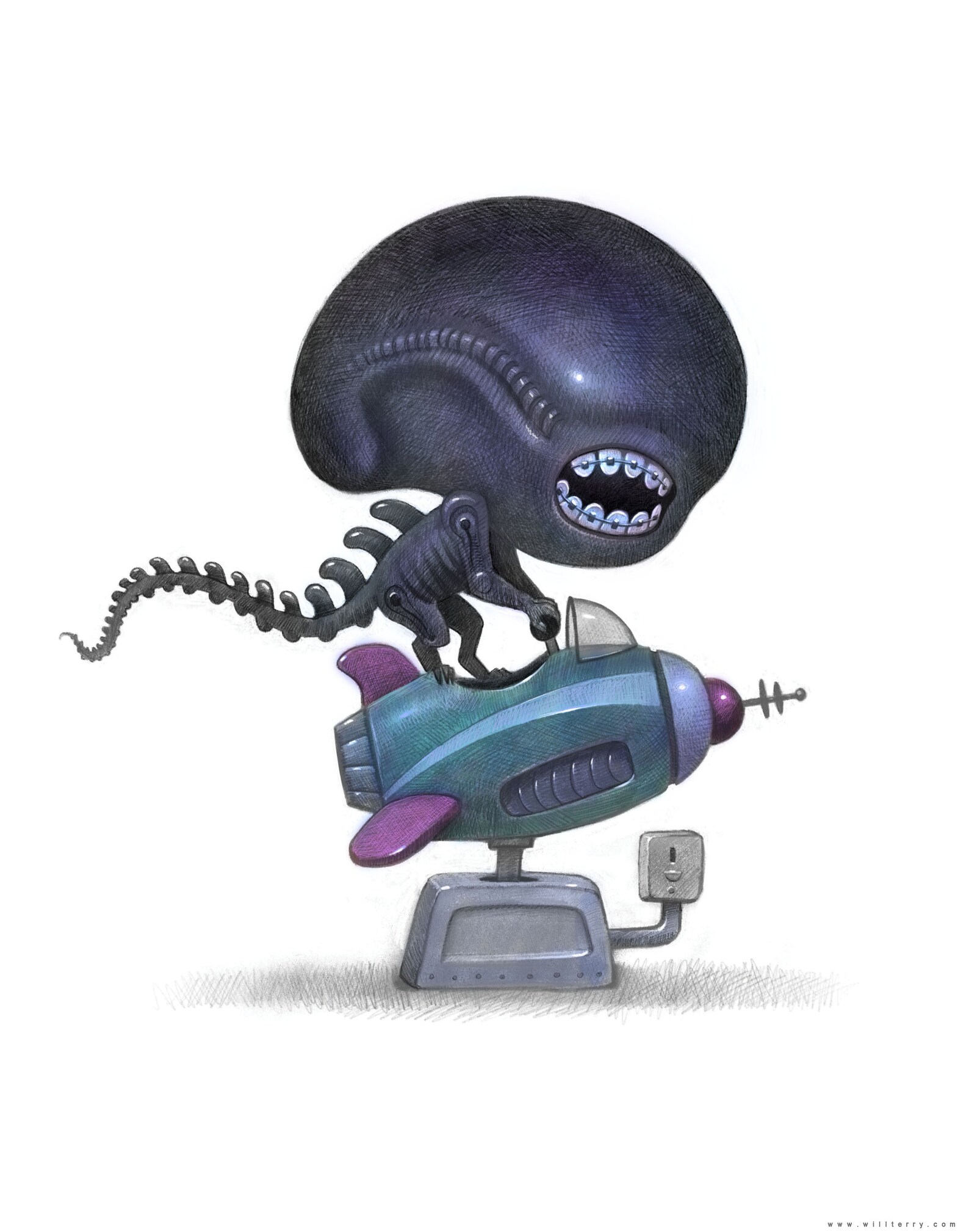 11x14 Baby Alien Xenomorph With Braces and a Toy Space Etsy