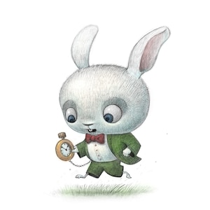 11X14&quot; Baby White Rabbit, ie Alice in Wonderland, Color Print, Signed