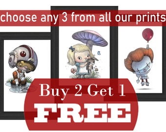 Buy 2 Get 1 FREE your choice, Choose any 3 prints for the price of 2. Just Message me with your choices.