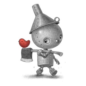 11X14&quot; Baby The Tin Man, of The Wizard of Oz, with a heart shaped bird. Color Print, Signed