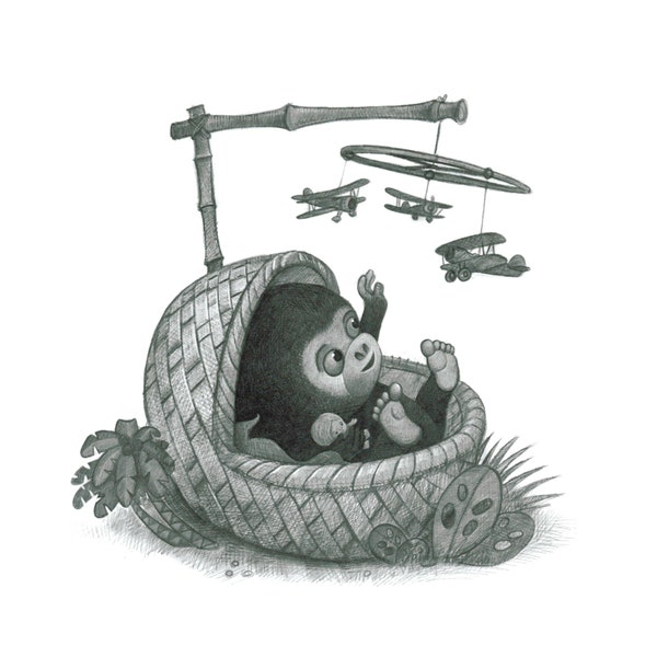 8X10" Baby King Kong, black and white on paper, signed print, by Will Terry