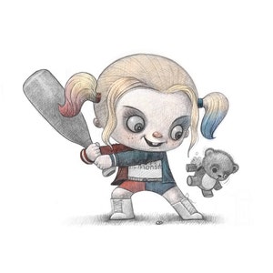 11X14" Baby HarleQuin baseball bat girl Print, signed