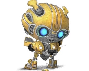 11X14&quot; Baby Bumbling B Robot met speelgoedauto, kleurenprint handgesigneerd