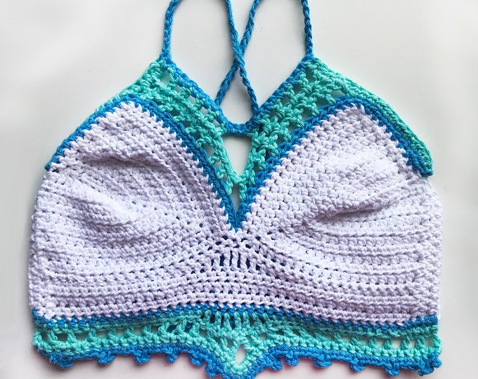 Harper Crochet Top in White/Blue