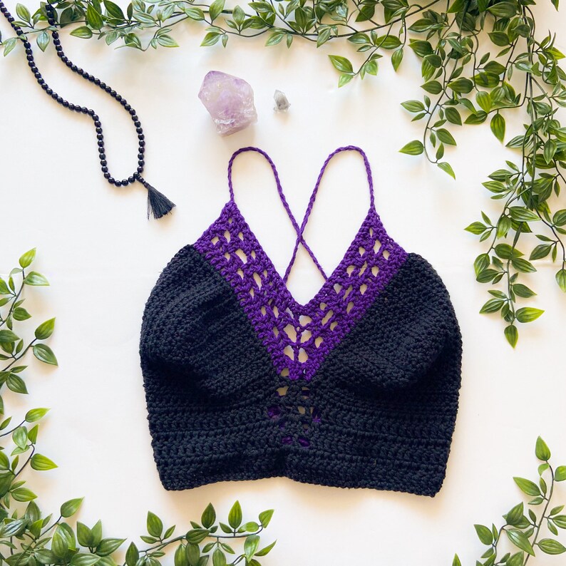 Crochet Bralette Boho Crochet Halter Top Summer Crochet Crochet Bikini Crochet Black and Purple Crochet Top