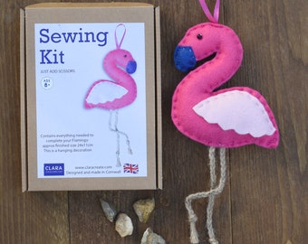 Pink Flamingo sewing kit - Children's gift - Sewing kit -Kids Crafts Felt - Christmas stocking filler Gifts -secret santa