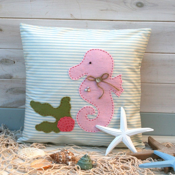 Seahorse Cushion Sewing Kit Cushion For Girls Stripe Seahorse Etsy