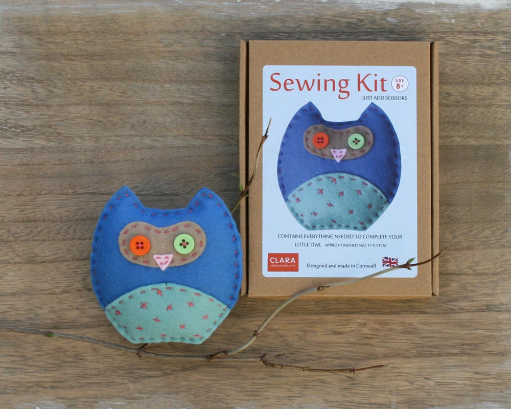 Owl Sewing Kit Blue owl craft kit Children's sewing kit Boys kits Girls kit Kids craft gift Owl