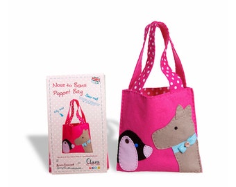 Child's Bag - Sewing Kit - Pink Felt Bag - Kids craft -  Sausage Dog - Scottie Dog Bag - claracreate - Easy felt kit - Learn to sew - Crafts