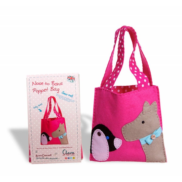 Child's Bag - Sewing Kit - Pink Felt Bag - Kids craft -  Sausage Dog - Scottie Dog Bag - claracreate - Easy felt kit - Learn to sew - Crafts