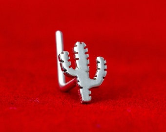 Cactus hand cut 925 sterling silver nose stud. Plants lover gift. Tiny cactus stud. Green eco gift. Unique nose piercing L-shape post