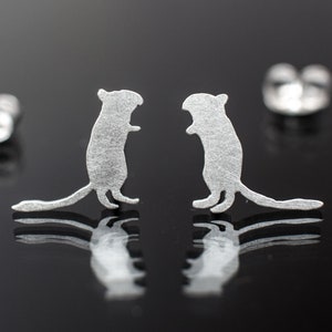 Cute Gerbils sterling silver stud earrings. 100% hand cut tiny gerbil studs. Animal lovers gift. Animal earrings. Lovely small stud earrings