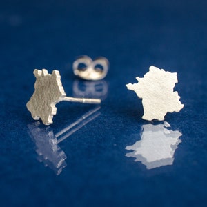 France hand cut 925 sterling silver stud earrings. French gift. Tiny France studs. France lovers. Geographic earrings.