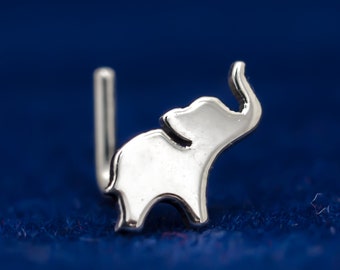 Elephant hand cut sterling silver nose stud. Elephant lover gift. Tiny elephant for good luck nose stud. Nose piercing. L-shape post.