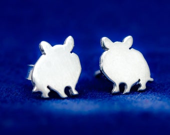 Hamsters sterling silver stud earrings. Hand cut tiny hamster studs. Cute hamsters lover gift. Lovely small animal stud earrings.