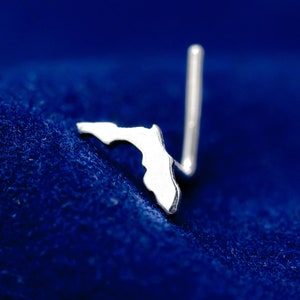 Florida hand cut 925 sterling silver nose stud. Florida lover gift. Nose piercing unique. L-shape post. Florida shape. Love my state.
